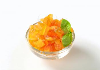 Candied citrus peel in a glass bowl