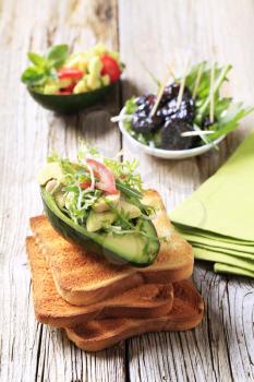 Appetizers - Avocado salads, toasted bread and prunes
