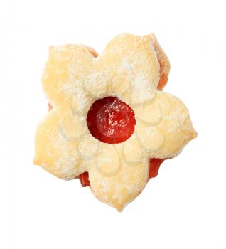 Flower shaped jam biscuit - cut out on white