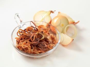 Dish of browned onion - studio shot