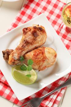 Roasted chicken drumsticks with golden brown skin