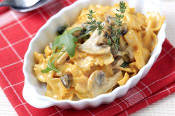 Bowtie pasta with mushrooms and cream sauce
