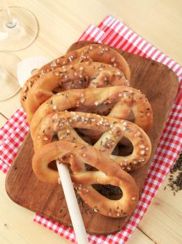 Soft pretzels topped with caraway seeds and salt