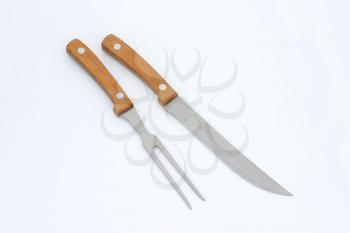 Wood-handled carving knife and fork set