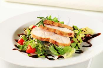 Slices of chicken breast fillet with green salad