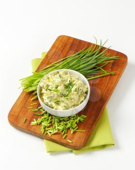 Bowl of homemade chive butter