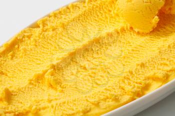 Dish of yellow custard ice cream