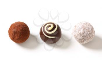 Assorted chocolate truffles and pralines with  ganache filling