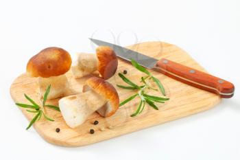 Fresh porcini mushrooms on cutting board