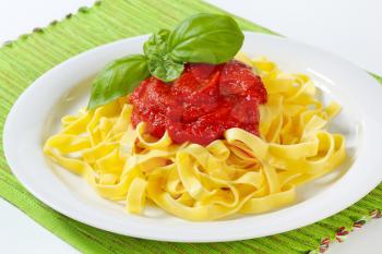 Thin ribbon pasta with tomato puree