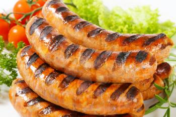 Detail of grilled German sausages