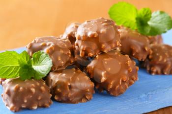 Chocolate pralines with chopped nuts