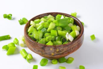 Bowl of chopped spring onions