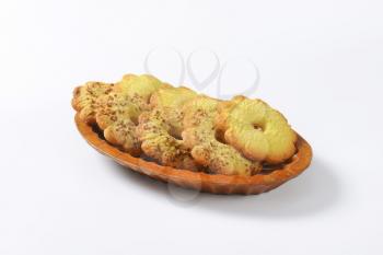 Bowl of Canestrelli biscuits (Italian flower-shaped vanilla cookies)