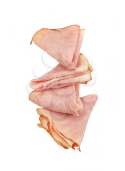slices of pork ham on white background