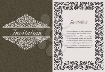Vintage Wedding Invitation template. Design decorated with oak leaves and acorns