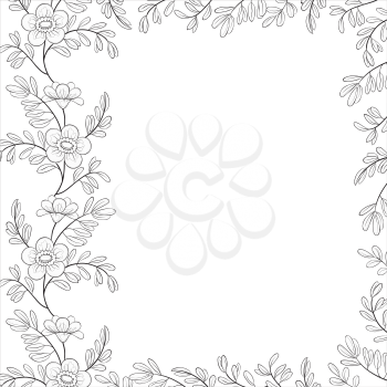 Floral background, frame of flowers and leafs, contours. Vector