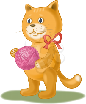 Cartoon, cat playing with a ball of wool yarn. Eps10, contains transparencies. Vector