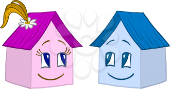 Toy cartoon small houses - friends, girl and boy. Vector
