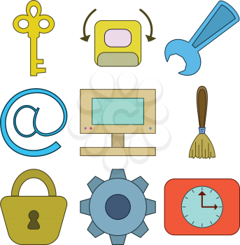 Set various icons, computer signs and buttons. Vector
