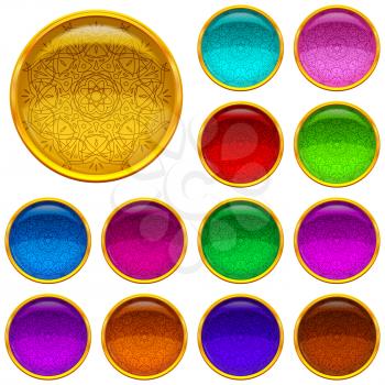 Set of Web Buttons with Colorful Gems and Golden Frames. Eps10, Contains Transparencies