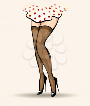 Woman legs in stockings and high heels. Vintage pin up style. Emblem erotic or underwear.