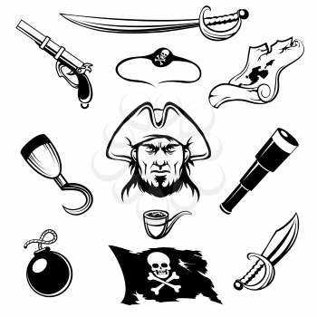 Set of pirate icons. Isolated on white background.
