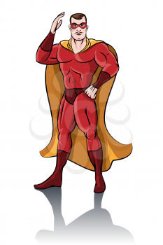 Standing Superhero drawn in comic style. Isolated on white background.