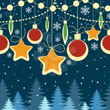 horizontal seamless Christmas tree decoration pattern in retro style