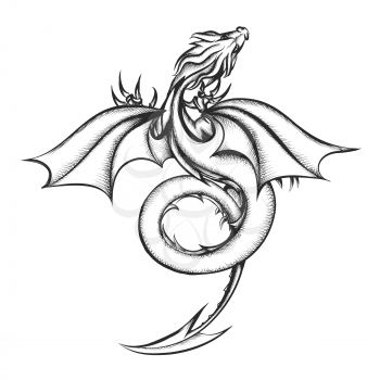 Dragon drawn in engraving style inspired by George Martin books.  Vector iillustration.