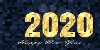 Happy new year 2020 banner. Golden luxury text 2020 and wording Happy New Year. Vector Illustration.