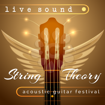 Musician guitar concert show or festival poster with acoustic guitar. Vector illustration