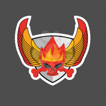 skull with flames on the shield and wings. Heraldry
