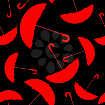Red umbrella seamless pattern. Texture of  many outdoor parasol and black background. Accessory for Protection from  rain.

