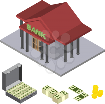 bank building isometric icons for web