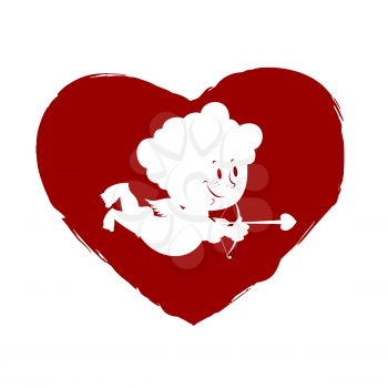 Cupid in  heart. Logo for Valentines day. International holiday of lovers 14 february. Silhouette of little angel
