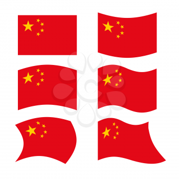 China Flag. Set national flag of Chinese state. Red flag and golden stars
