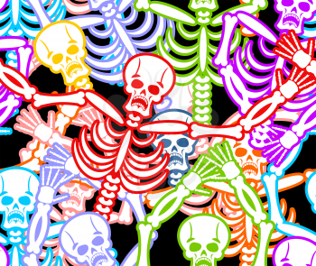  Multicolored skeleton ornament. Day of the Dead seamless pattern. Skull texture. Dead background for national holiday in Mexico
