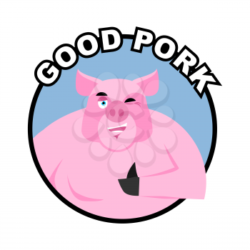 Good pork. Pig thumbs up well and winks. Signs all right. Cheerful boar. Hand showing ok. Gesture of hand. 
