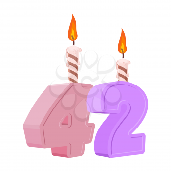 42 years birthday. Number with festive candle for holiday cake. Forty-two Anniversary