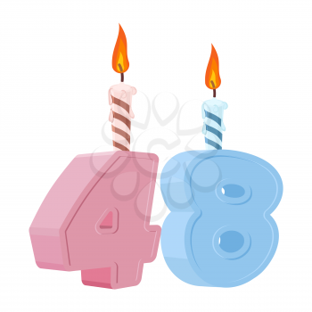 48 years birthday. Number with festive candle for holiday cake. Forty eight Anniversary