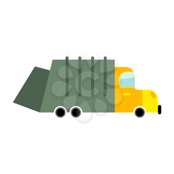 Grbage truck isolated. Trash automobile on white background. Junk Car in cartoon style