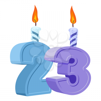 23 years birthday. Number with festive candle for holiday cake. twenty three Anniversary