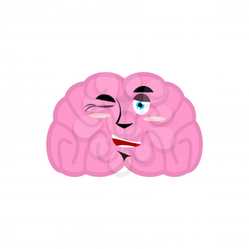 brain winking emotion. Human brains Emoji cheerful. Isolated Mind