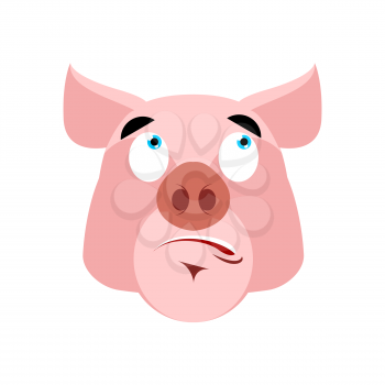 Pig surprised Emoji. piggy astonished emotion on white background. Farm animal