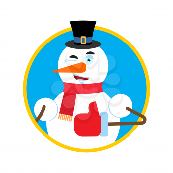 Snowman thumbs up winks emoji. New Year and Christmas vector illustration