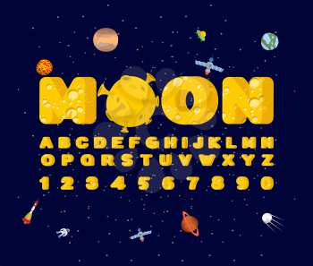 Moon font. Yellow letters of moon texture. Vector alphabet