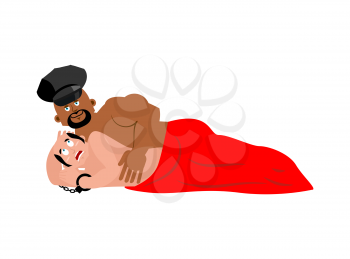 Broke Straight Boy. fear straight. Mans phobia. In bed with gay. Big gay is African American. Vector illustration
