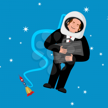 Businessman in space. Business astronaut. Boss spaceman. Vector illustration.
