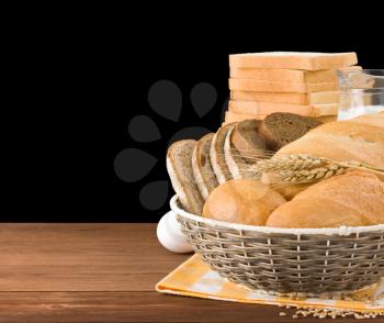 fresh bread isolated on black background